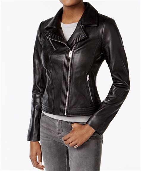 michael michael kors clean ribbed waist moto leather jacket|MICHAEL Michael Kors Women's Leather Moto Jacket .